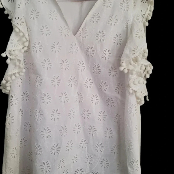LILLY PULITZER ASTARA PALM TREE EYELET BLOUSE, SIZE SMALL - Picture 3 of 5